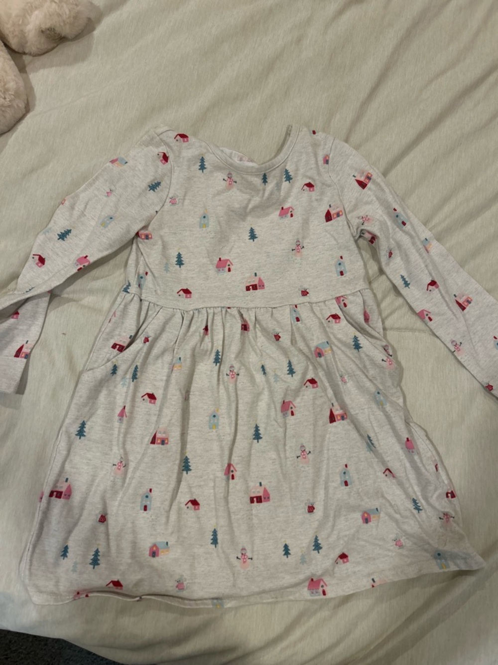 Garanimals Heather Gray Long Sleeve Dress with Pink & Red Village Print